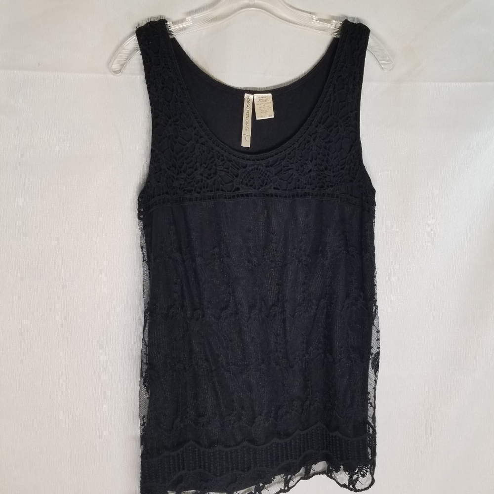 Forgotten Grace Womans Size L Tank Top Sleeveless Mixed Media Crocheted Lace
